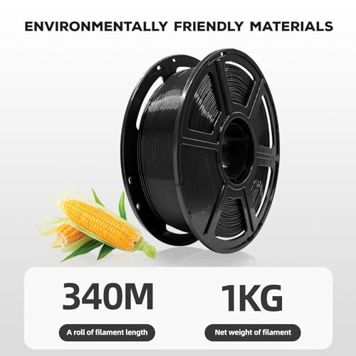 FLASHFORGE PLA Filament 1.75mm, 3D Printer Filament 1kg (2.2lbs) Spool, Dimensional Accuracy +/- 0.02mm, 3D Printing Filament Easy to Use and Fits for Most FDM 3D Printers (Black) - color: Black