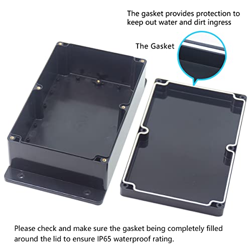 Junction Box, Zulkit Project Box Waterproof Dustproof IP65 ABS Universal Electrical Boxes Enclosure with Fixed Ear Black 9.06 x 5.91 x 3.35 inch (230 x 150 x 85 mm)(Pack of 1) - size: 9.06" x 5.91" x 3.35"(Pack of 1)