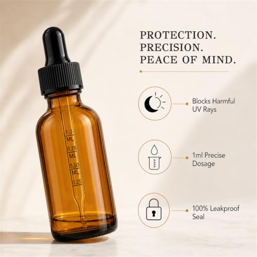 PrettyCare 12 Pack 2 oz Amber Glass Dropper Bottles with Graduated Scale, Thick Tincture Bottles for Essential Oils, Hair Oil & Perfume - Refillable Travel Containers with Silicone Tip - color: 2oz Amber with Black Cap, style: 12 Pack
