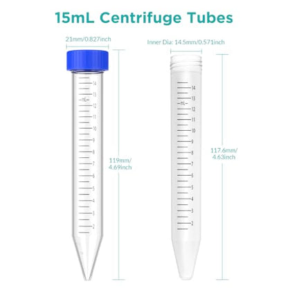 SimPure Centrifuge Tubes 15mL, Conical Tubes Sterile 300PCS Screw Caps Tube - size: 15mL-300Pcs