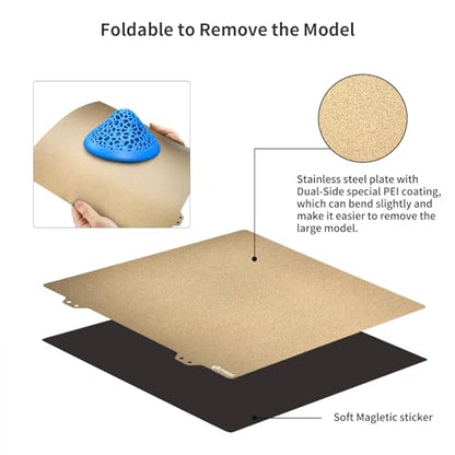 330x330mm Double Side Texture PEI Build Plate - FYSETC Neptune3 Plus Part - Flexible Spring Steel Sheet: Neptune4 Plus Heated Bed Cover Fit QiD X-Max Core-XY Trox X5SA Pro Geetech A30 Pro