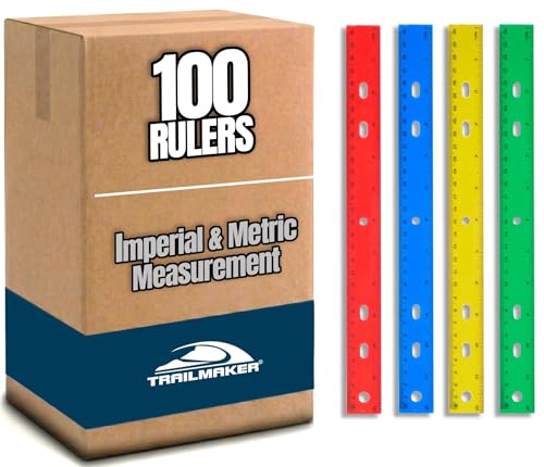 Trailmaker (100 Pack) 12 Inch Bulk Rulers for Classroom Students & Kids, Dual Sided Imperial (Inches) and Metric (CM/MM) Measuring Rulers, Bulk School Supplies for Preschool, Elementary