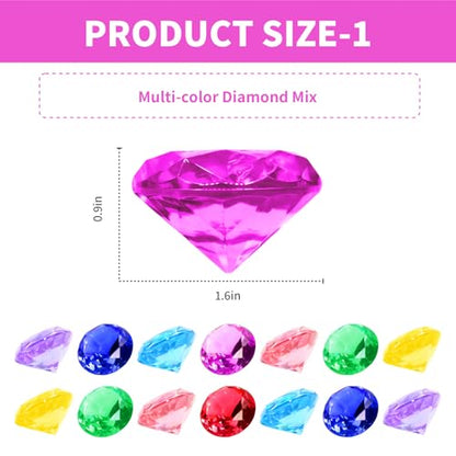 60Pcs Sea Shell Diving Gem Toys 1.57in Large Acrylic Plastic Diamond - color: Fake Shells and Gems-10 Colors