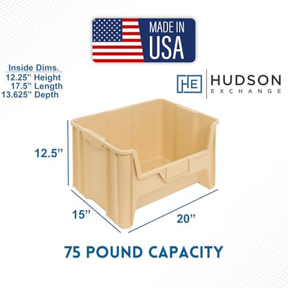 HE HUDSON EXCHANGE 20" x 15" x 12.5" (3 Pack) Plastic Giant Stackable Hopper Bin, Tan - color: Tan, size: 3 Pack