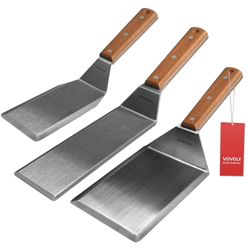 Stainless Steel Spatula Set, Grill Spatula Set with Full Tang Handle & Beveled Edges, Long Wide Spatula for Cast Iron Griddle BBQ Flat Top Grill, Pancake Turner, Smash Burgers Metal Flipper - size: 3" x 8", 5" x 6", 3" x 5"