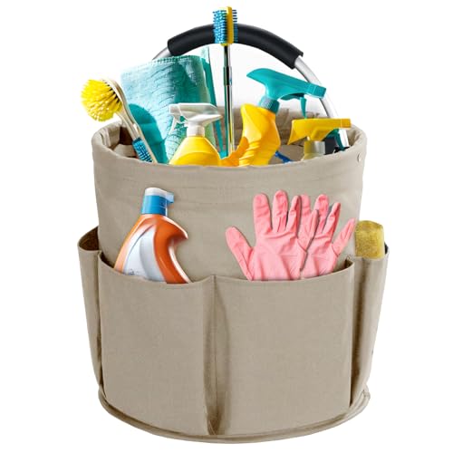 Cleaning Caddy with Handle, Cleaning Supplies Organizer Collapsible Bucket - color: Khaki