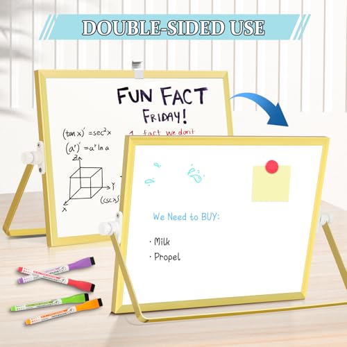 Double-Sided Magnetic White Board with Stand, 12" x 8" (Gold) - color: Gold, size: 12"W x 8"H
