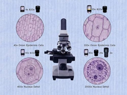 A118 Professional Biological Microscope 2000X Magnification with Dual LED Illumination, Phone Adapter, Complete Accessory Kit, Coaxial Focusing System for Students and Laboratory Research
