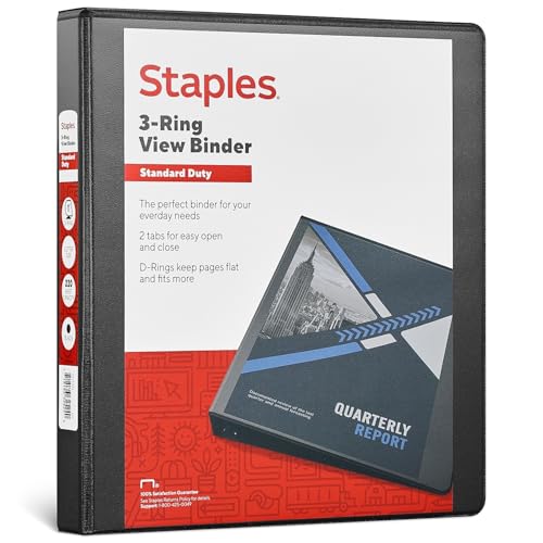 Staples Standard 1-Inch D-Ring View Binder, Black, 220 Sheets - color: Black, size: 1-Inch, style: 1 Pack