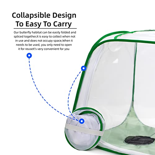 Outdoor Pop-up Large Insect and Butterfly Net Habitat，with Rainproof top Cover Increase Survival Rate, Windproof Trapezoidal Design，Collapsible Caterpillar Growing Mesh Cage Terrarium