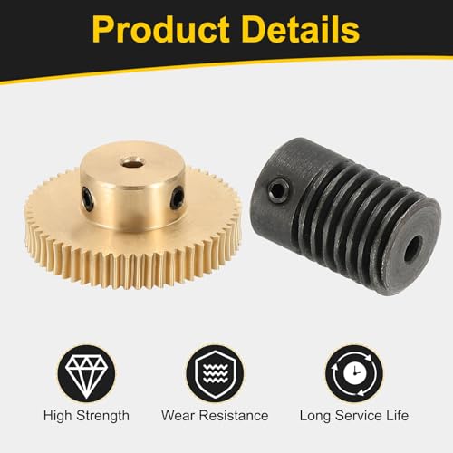 uxcell Worm Gear Set 60T 0.5 Module 60:1 Reduction Rate, Right Rotation Drive Gear Box Wheel Reduce Transmission Part (Brass Gear-3mm Bore, #45 Steel Rod 3mm Bore) - size: Gear-3mm, Rod-3mm Bore, style: 0.5M-60T