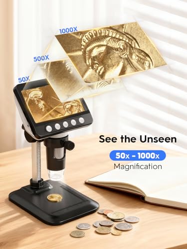 Coin Microscope, 4.3" LCD USB Digital 1000X 1080P Coin Magnifier - color: Black