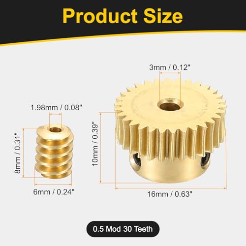 uxcell Worm Gear Set Right Rotation 30T 0.5 Module 1:30 Reduction Rate - size: Gear-3mm, Rod-1.98mm Bore, style: 0.5M-30T