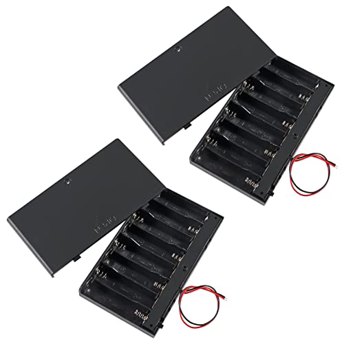 2Pcs 8 x AA Battery Holder Case Box 8 x 12V AA Battery Storage Box Battery Container Case with Cover ON/Off Switch and Wire