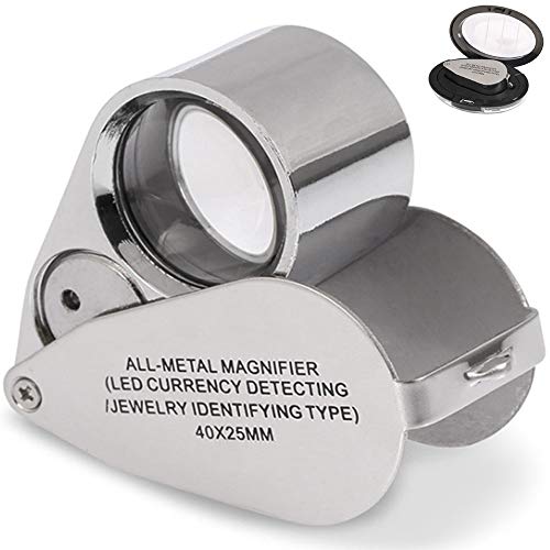 40X Metal Illuminated Jewelry Loop Magnifier, Magnifying Glass with LED Light Pocket Folding Jewelers Loupe for Currency Detecting Jewlers Identifying Type Lupe - size: 1 PCS