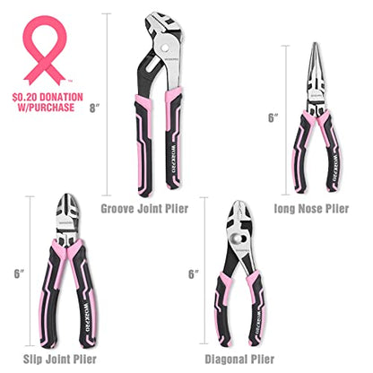 WORKPRO 4-Piece Pliers Set, Premium CR-V Construction Pliers Tool Sets - color: Pink