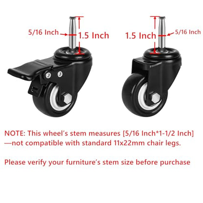 2 Inch Shop Vac Wheels Replacement Parts Stem Casters 5/16" x 1.5" (8x38mm) - style: 2 With Brake & 2 No Brake