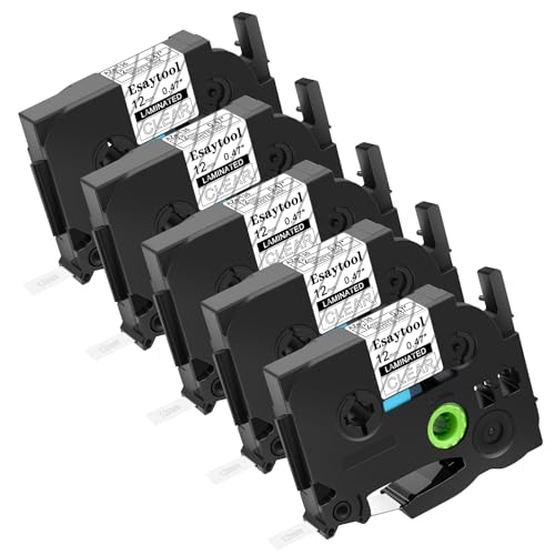 5 X Compatible with P-Touch TZe-135 AZE-135 TZ-135 White on Clear 12mm 0.47'' Laminated Label Tape Replacement for Ptouch PT-H100 PT-D200 PT-P700 PT-1000 PT-2030 Label Maker - color: White on Clear, size: 12mm