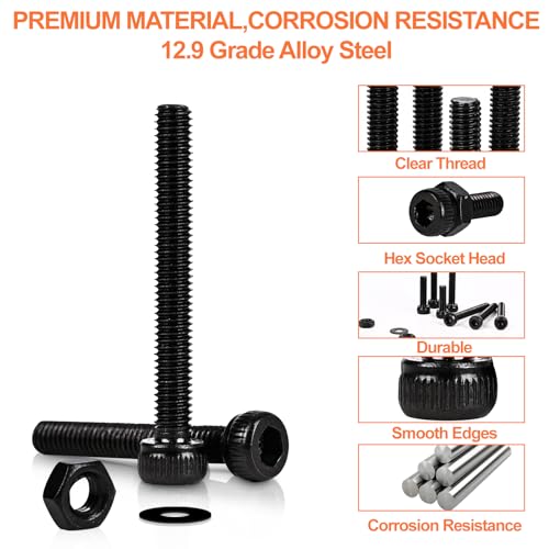 420pcs M3 Screw Kit, Premium M3 Bolts for 3D Printing, Hex Socket Head Cap Screw Assortment with Nuts and Washers, M3 x 6mm /8mm /10mm /12mm /16mm /20mm /25mm (Black) - size: M3