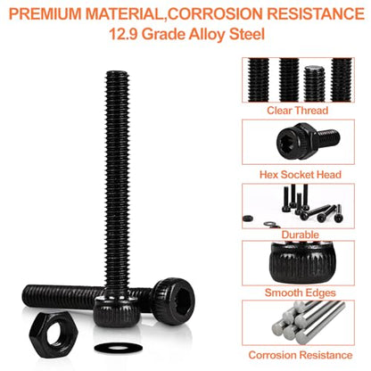 420pcs M3 Screw Kit, Premium M3 Bolts for 3D Printing, Hex Socket Head Cap Screw Assortment with Nuts and Washers, M3 x 6mm /8mm /10mm /12mm /16mm /20mm /25mm (Black) - size: M3