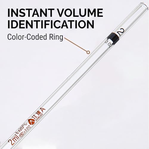 PATIKIL 2ml Glass Graduated Pipettes +/- 0.012ml, 10Pcs Coded Bands - size: 2ml