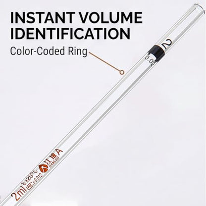 PATIKIL 2ml Glass Graduated Pipettes +/- 0.012ml, 10Pcs Coded Bands - size: 2ml
