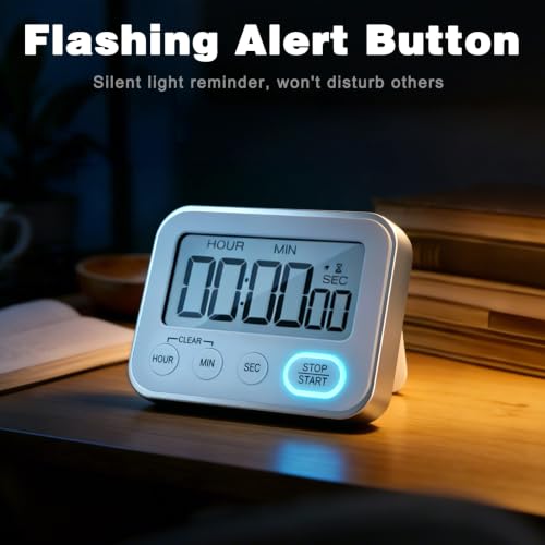 Digital Kitchen Timer Magnetic Loud Alarm, Large LCD Screen Silent/Beeping Multi-Function for Teachers Classroom Kids, Silver - color: Silvery