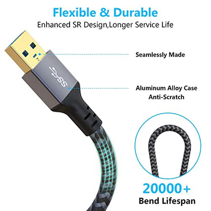 USB Extension Cable 15FT - USB 3.0 Extender Male to Female Cable Grey - size: 15FT