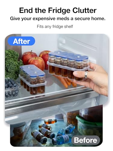SUNMON 10 Slot Peptide Case for Fridge, 10ml Vial Storage Case for Refrigerator, 10ml Insulin Vial Holder for Diabetic Care (2 Pcs) - size: 10ml-10 Slot 2 Pcs