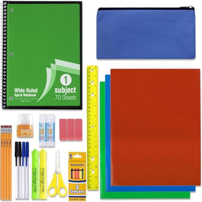 School Supplies Kit for Girls, Boys Back to School Supplies Bundle Pack 30 Piece School Supply Box Set for Kids Kindergarten, Elementary K-8 Includes Notebook, Folders, Pens, Pencils, and More