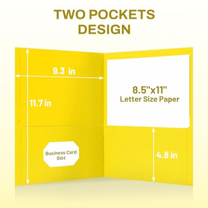 SUNEE Folders with Pockets, 50 Pack File Folders with Business Card Slot, Textured Paper, Fit Letter Size Paper, Paper File Folder for School Office Home Business, Yellow - color: Yellow