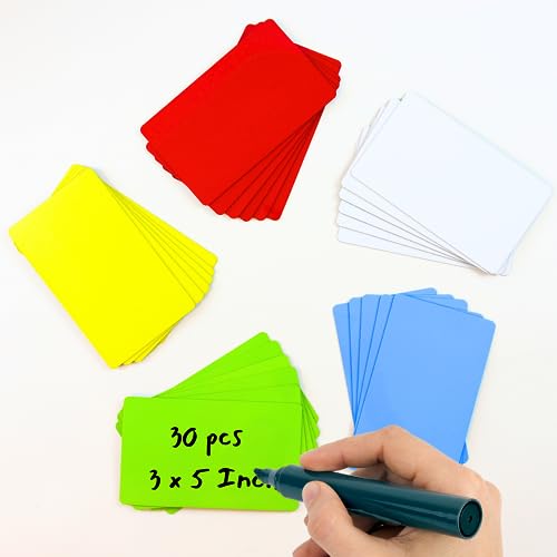 Availey 30 Pieces (3 x 5) - Full Colored Magnetic Dry Erase Labels - Reusable Strips for Classroom Home Office Garage Refrigerator Blank Writable Erasable Cards Name Tags Students Locker Shelf - color: Full Colored, size: 5 x 3 Inch