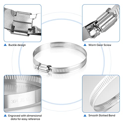 TICONN 12PCS Hose Clamps Set 304 Stainless Steel, 3"-4" Worm Gear - size: SAE #56 12PCS 3"~4"