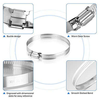 TICONN 12PCS Hose Clamps Set 304 Stainless Steel, 3"-4" Worm Gear - size: SAE #56 12PCS 3"~4"