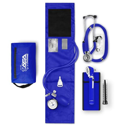 ASA TECHMED Nurse Essentials Professional Kit with Handheld Travel Case | 3 Part Kit Includes Adult Aneroid Sphygmomanometer Blood Pressure Monitor, Stethoscope, Diagnostic Otoscope (Blue) - color: Blue
