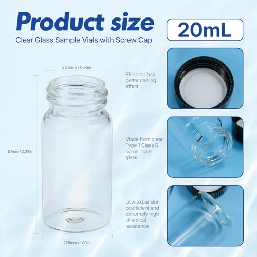 20mL Glass Storage Vial, 24mm Screw Cap with PE Liner, 100-Pack - size: 20ml