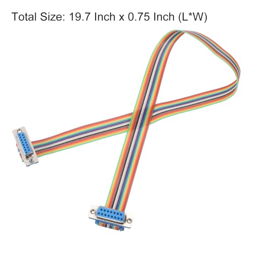 MECCANIXITY 4 Pcs IDC Rainbow Wire Flat Ribbon Cable DB15 Female to DB15 Female 19.7 Inch Length 2.54mm Pitch Breadboard Jumper Wires for Electronic Projects - size: 19.7 Inch, style: DB15 Female to DB15 Female