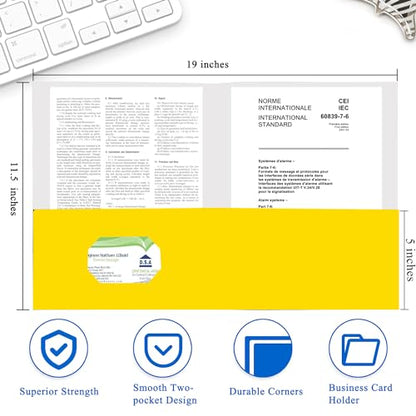 Zzrywuty 50 Packs Yellow Two Pocket File Folders with Business Card Slot,Textured Paper,Letter Size,Holds 100 Plus Sheets for School,Office,Business - color: Yellow-50pcs