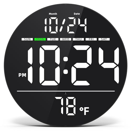 Digital Wall Clock with Large LED Display, Date, Temperature, Auto-Brightness | Small [PLUG-IN] Clock | Modern Electric Wall Clock for Bedroom, Classroom, Living Room, Home, Office, Farmhouse – White - color: White
