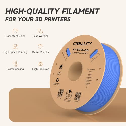 Official Creality Hyper PLA Filament 1.75mm, High Speed PLA 30-600mm/s 3D Printer Filament, Dimensional Accuracy +/-0.02mm, Fit Most FDM 3D Printers，1KG(2.2lbs) Spool Blue - color: Blue