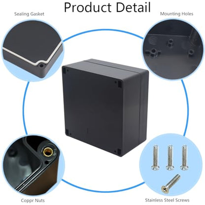 Project Box IP65 Waterproof Junction Box ABS Plastic Black Electrical Boxes DIY Electronic Project Case Power Enclosure 6.3x6.3x3.54 inch (160x160x90 mm) - color: Black, size: 6.3"x6.30"x3.54"