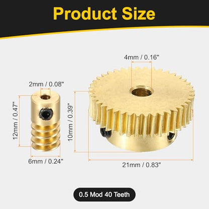 uxcell Worm Gear Set Right Rotation 40T 0.5 Module 1:40 Reduction Rate - size: Gear-4mm, Rod-2mm Bore, style: 0.5M-40T