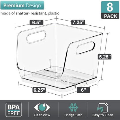 Sorbus Clear Pantry Organizer with Stackable Storage Bins, Open Front - size: Small Square, style: 8 Pack