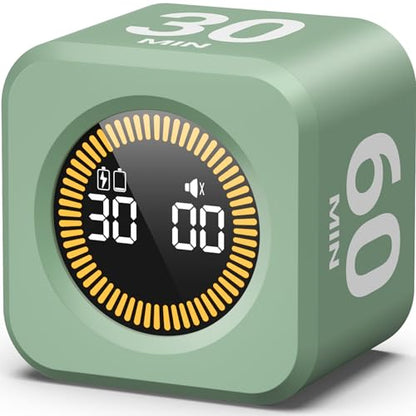 KADAMS Pomodoro Timer – Visual Cube with 5/10/30/60 Min Presets, LED Countdown Ring & Count Up Mode, Silent Flip Productivity Timer for Study, Classroom, Office, Cooking (Green 5-10-30-60 min) - color: Green 5-10-30-60 Min