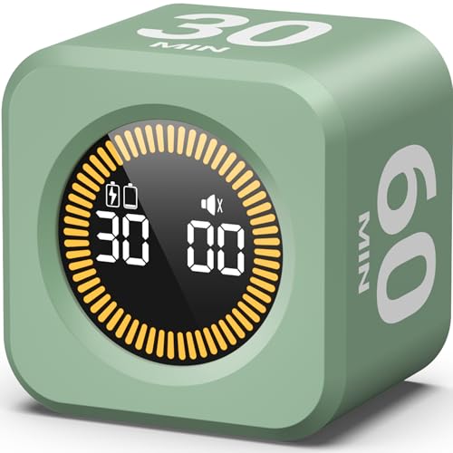KADAMS Pomodoro Timer – Visual Cube with 5/10/30/60 Min Presets, LED Countdown Ring & Count Up Mode, Silent Flip Productivity Timer for Study, Classroom, Office, Cooking (Green 5-10-30-60 min) - color: Green 5-10-30-60 Min