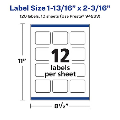 Avery Printable Durable White Rectangle Labels, Sure Feed Technology, 1-13/16" x 2-3/16", Print-to-the-Edge, Waterproof Labels, Laser & Pigment-Based Inkjet Compatible, 120 Total - style: 120 labels
