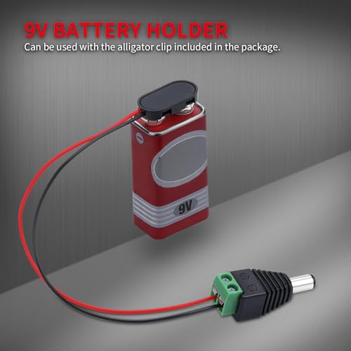 DAIERTEK 10pcs 9V Battery Connector 9 Volt Battery Snap Clip I Type with 2 Pairs of Alligator Clips and 2.1mm X 5.5mm DC Male Power Plug