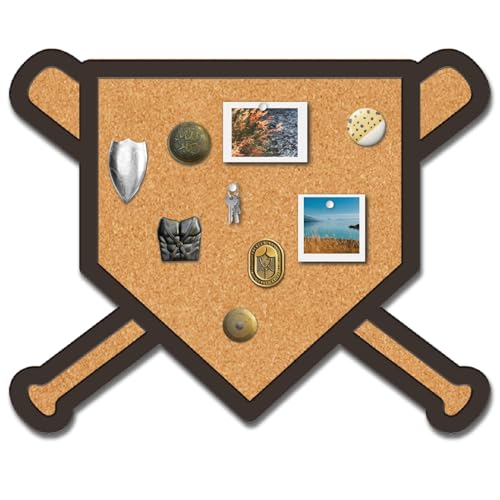 CRASPIRE Baseball Cork Bulletin Board 9.8 X 8 Inch Wall Mounted Pin Framed Display Boards Badge Wooden Decorative Memory Memo Brooch Lapel Pins Pictures Storage Holder for Office Home Decor - style: Baseball