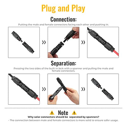 BougeRV 44 PCS 8AWG Solar Connectors with Spanners IP68 Waterproof - size: 22 Pairs 8AWG Male/Female & 1 pair of spanners