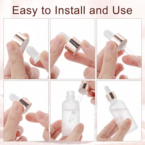 20 Pack 50ml Frosted Glass Sample Dropper Bottles, Rose Golden Caps - color: Frosted, size: 50mL-20pcs